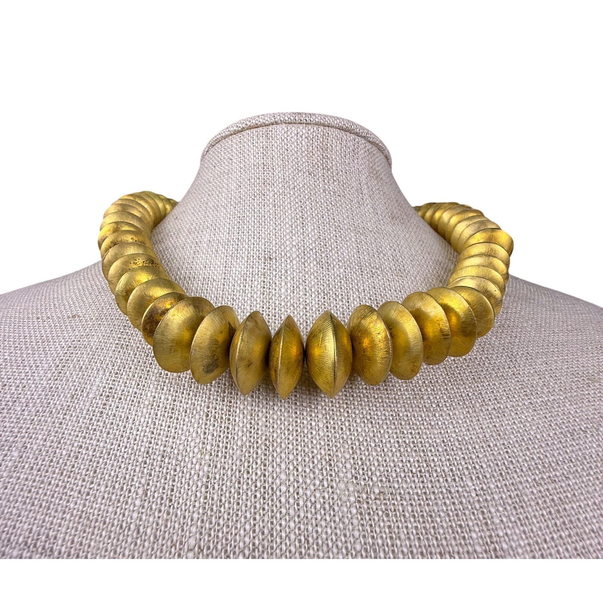 Handcrafted Gold Tone Brass Statement Necklace 15-Inch Collar Marcas 950 Marked