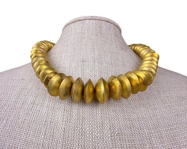 Handcrafted Gold Tone Brass Statement Necklace 15-Inch Collar Marcas 950 Marked