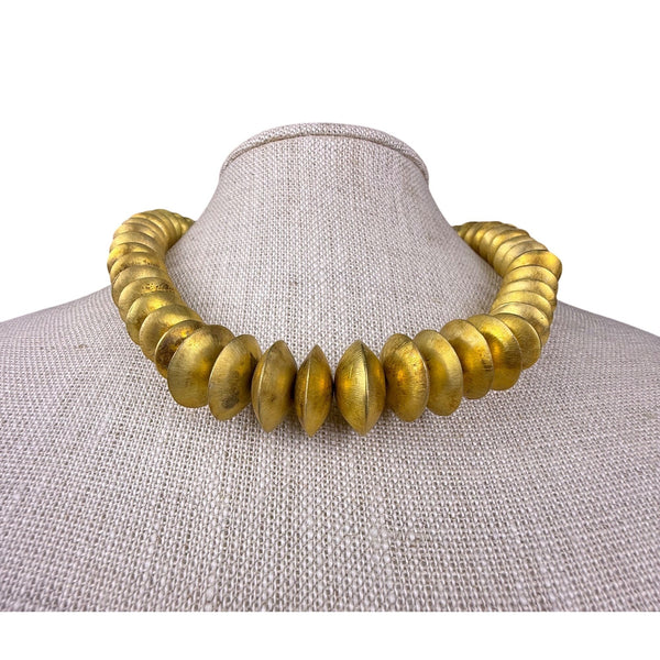 Handcrafted Gold Tone Brass Statement Necklace 15-Inch Collar Marcas 950 Marked