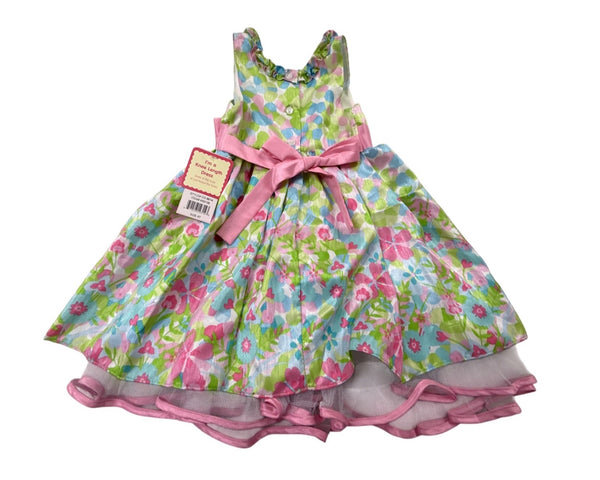 Jona Michelle Girls Pink & Green Floral Knee-Length Dress Sz 4T - New