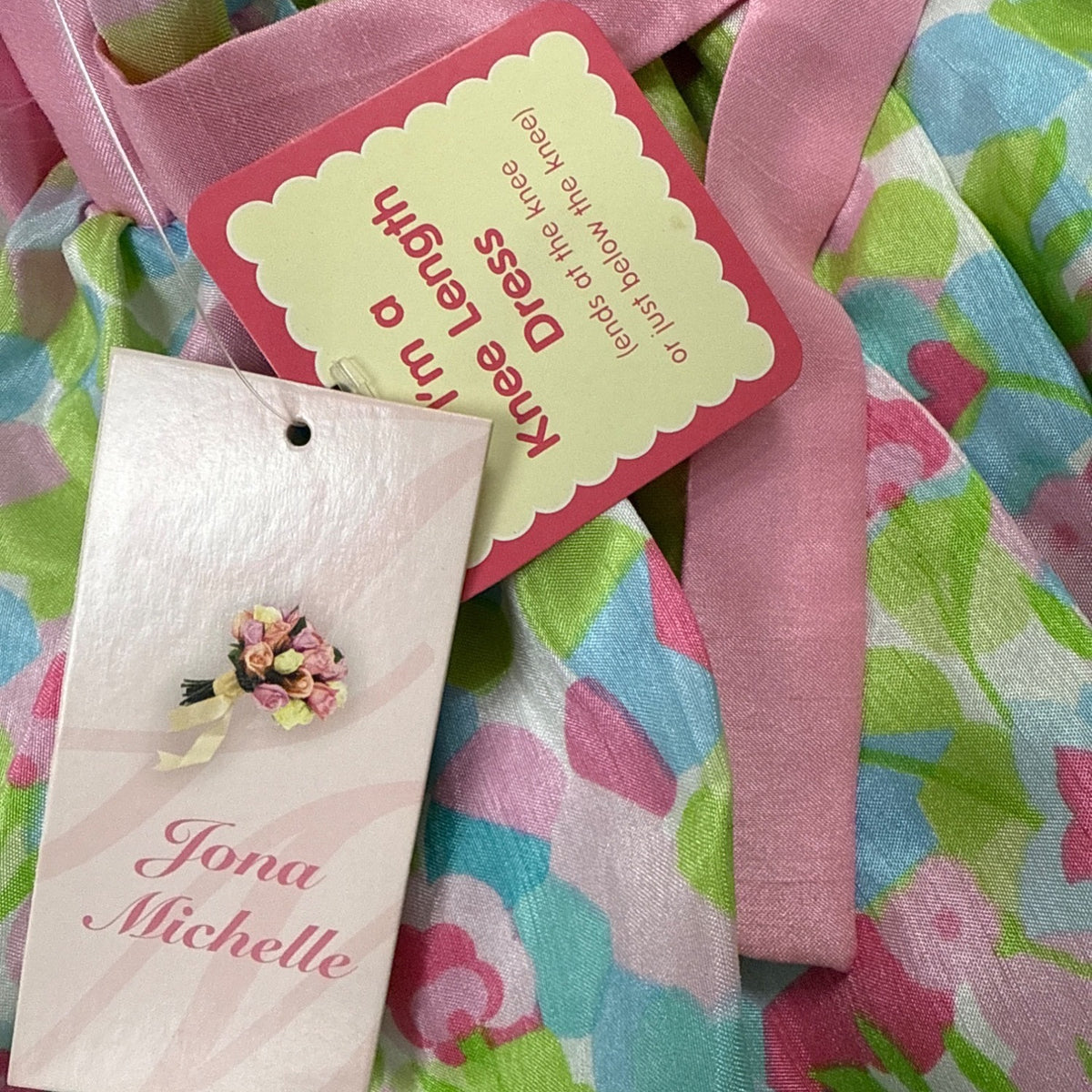 Jona Michelle Girls Pink & Green Floral Knee-Length Dress Sz 4T - New