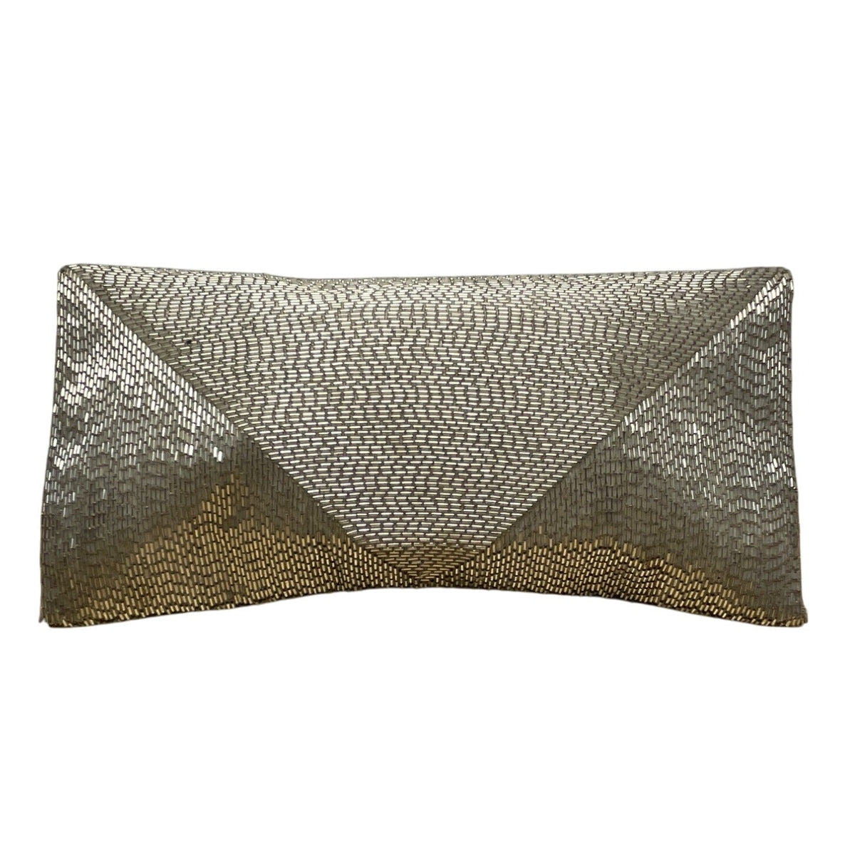 Vintage Silver Beads With Rhinestone Accents & Satin Lining Evening Clutch Purse