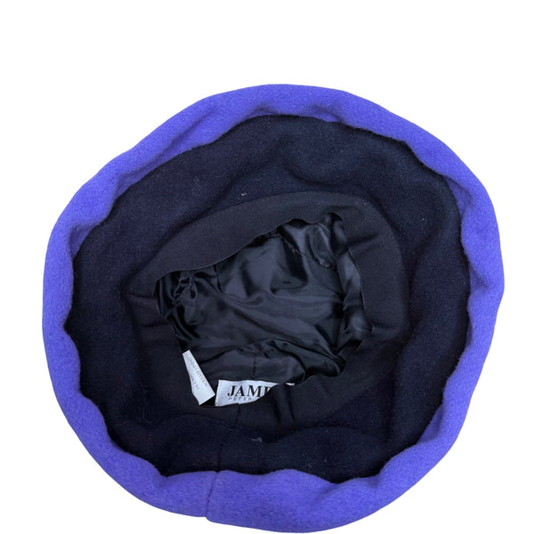 James Peter Vintage Purple & Black Wool Cashmere Women's Cloche Hat Retro Style OS