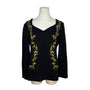 L'EAU VIVE Black Knit Top With Yellow Embroidery V-Neck Long Sleeve Womens Size M