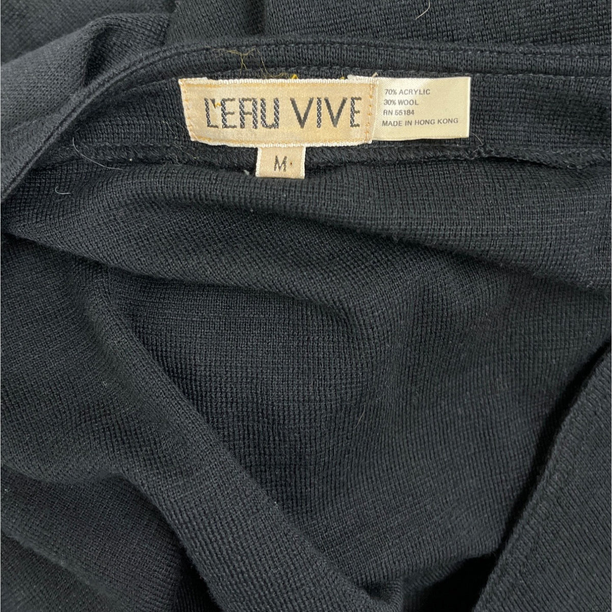 L'EAU VIVE Black Knit Top With Yellow Embroidery V-Neck Long Sleeve Womens Size M