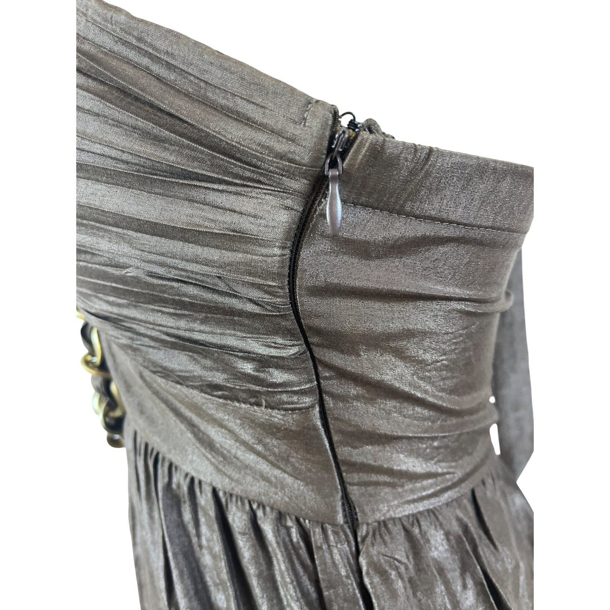 Verdict Brown Chain Halter Dress Women’s Sleeveless Open Front Ruched Sz S