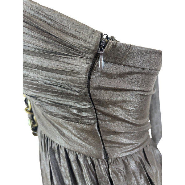 Verdict Brown Chain Halter Dress Women’s Sleeveless Open Front Ruched Sz S
