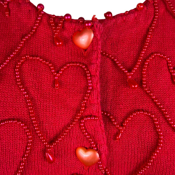 Michael Simon Red Cotton Cardigan Beaded Sequin Hearts Embellished Details Sz M