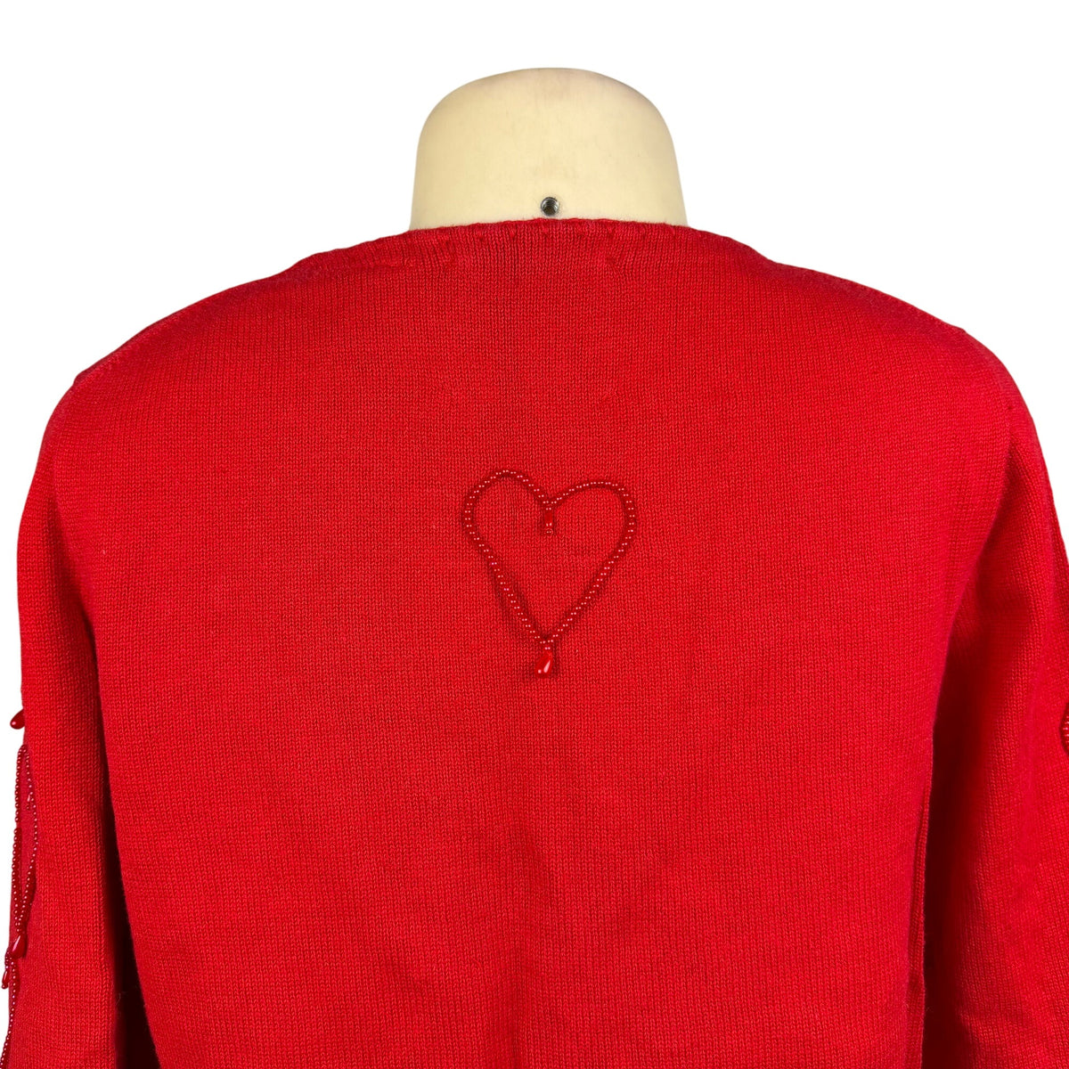 Michael Simon Red Cotton Cardigan Beaded Sequin Hearts Embellished Details Sz M