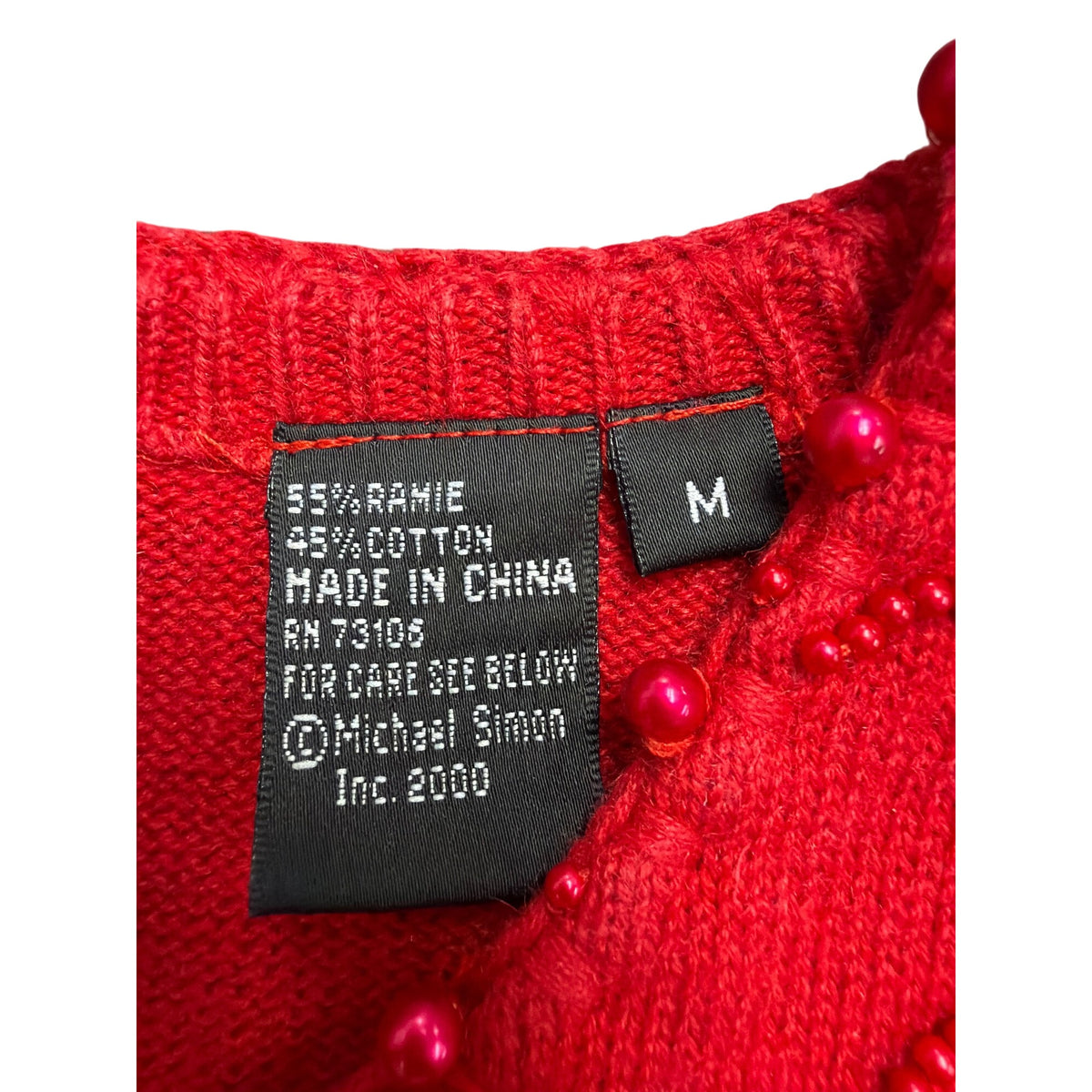 Michael Simon Red Cotton Cardigan Beaded Sequin Hearts Embellished Details Sz M