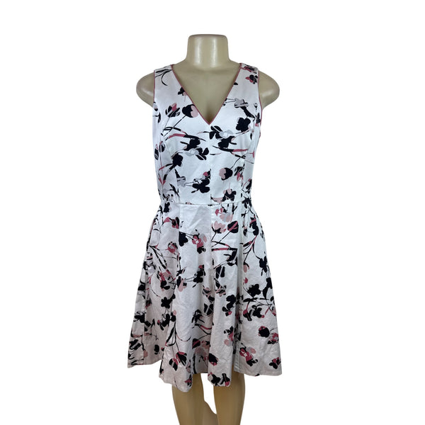 White House Black Market Women's White Sleeveless A-Line Dress With V-Neck Sz 6