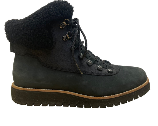 Cole Haan Women’s Black Leather Lace-Up Shearling-Lined Boots Size 8 B