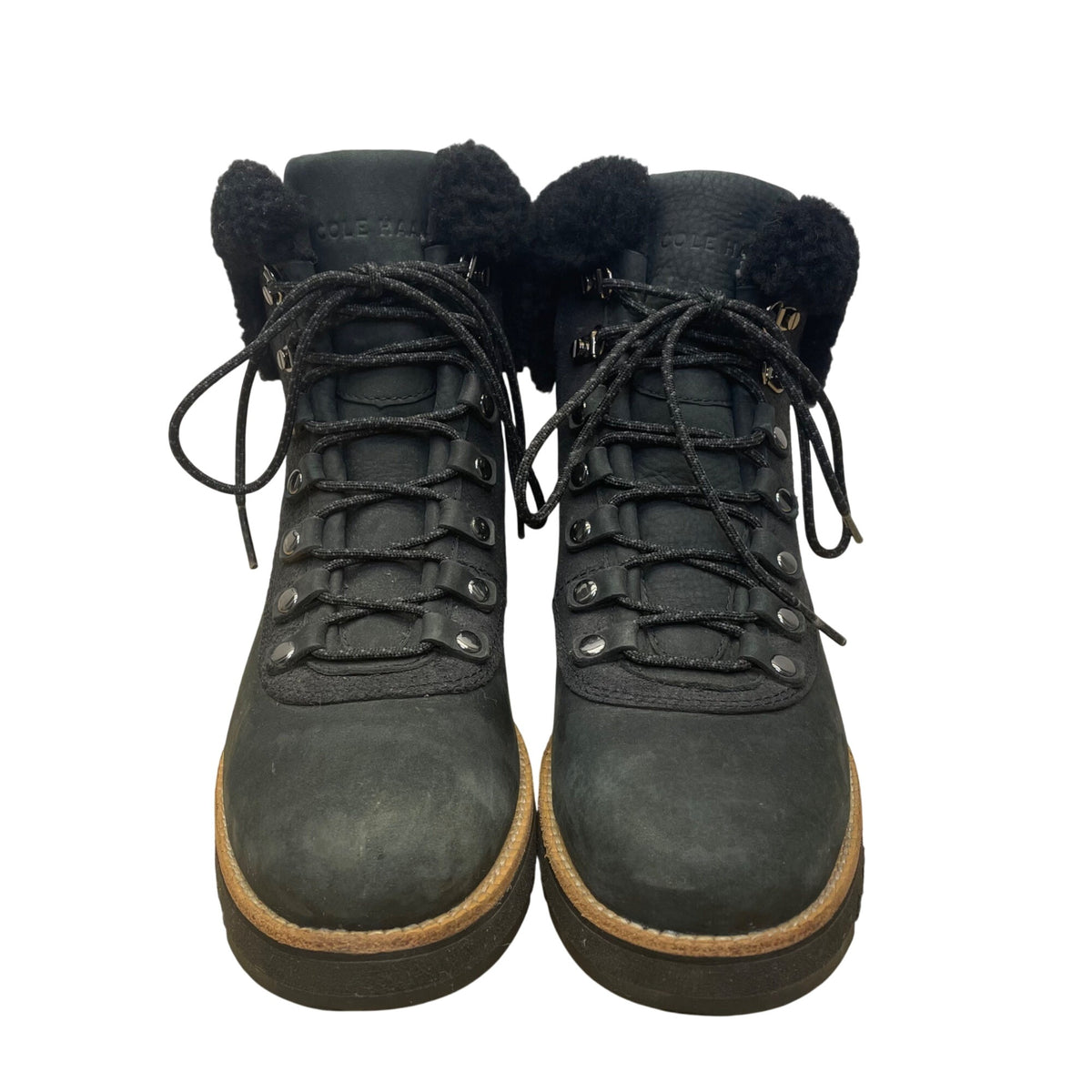 Cole Haan Women’s Black Leather Lace-Up Shearling-Lined Boots Size 8 B