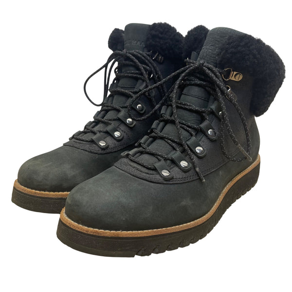 Cole Haan Women’s Black Leather Lace-Up Shearling-Lined Boots Size 8 B