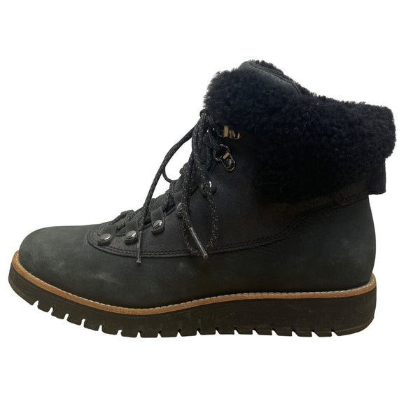 Cole Haan Women’s Black Leather Lace-Up Shearling-Lined Boots Size 8 B