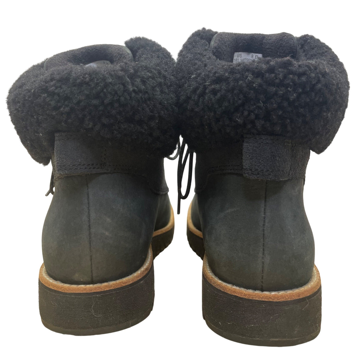 Cole Haan Women’s Black Leather Lace-Up Shearling-Lined Boots Size 8 B
