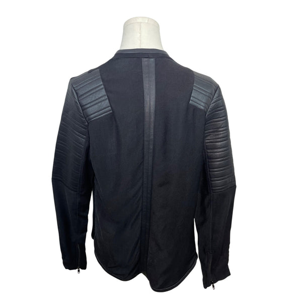 Generation Love Black Draped Open Front Jacket Leather Quilted Sleeves - New