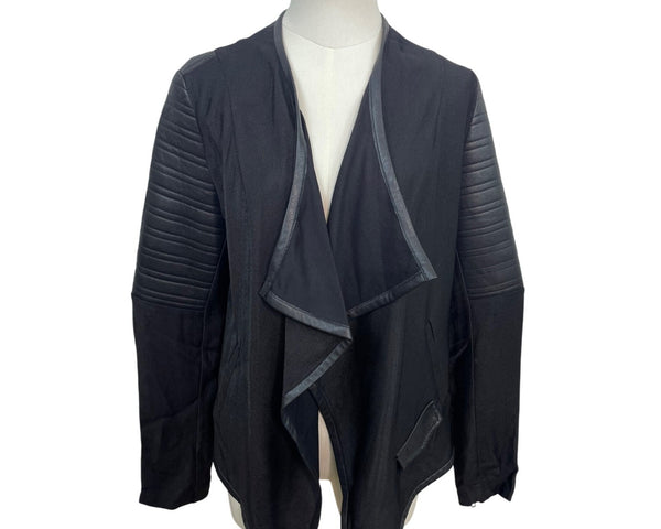 Generation Love Black Draped Open Front Jacket Leather Quilted Sleeves - New