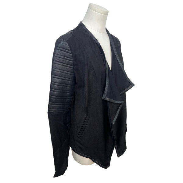 Generation Love Black Draped Open Front Jacket Leather Quilted Sleeves - New
