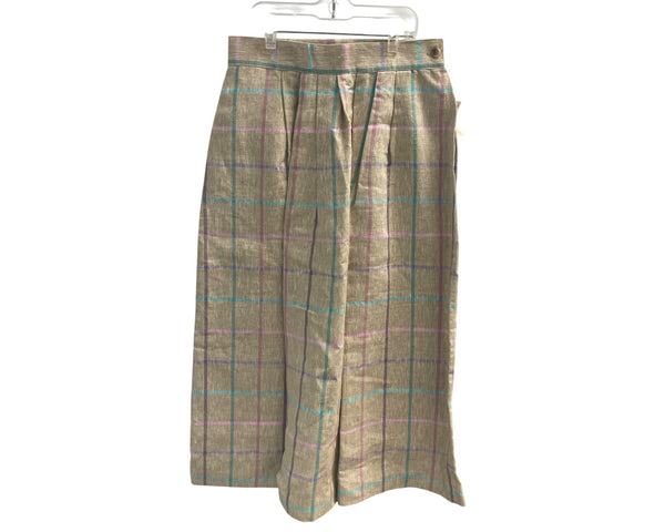 Aston Womens Beige Plaid A-Line Skirt Size 12 Classic Check Pattern
