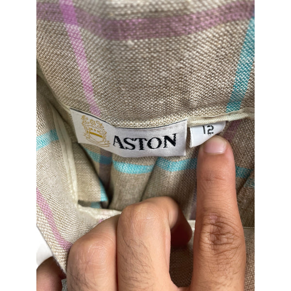Aston Womens Beige Plaid A-Line Skirt Size 12 Classic Check Pattern