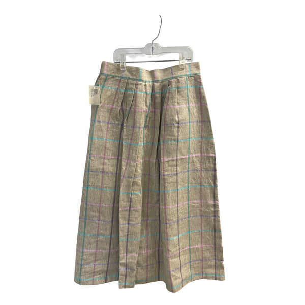 Aston Womens Beige Plaid A-Line Skirt Size 12 Classic Check Pattern