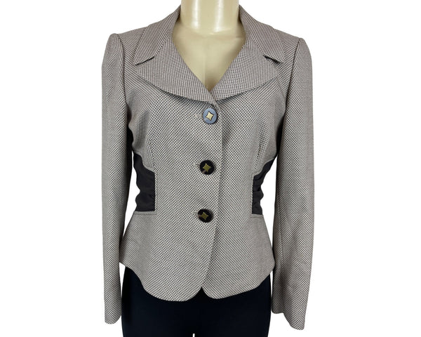 Tahari Women's Brown 3 Button in Line Fitted Lapel Collar Blazer Sz 4P