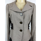 Tahari Women's Brown 3 Button in Line Fitted Lapel Collar Blazer Sz 4P