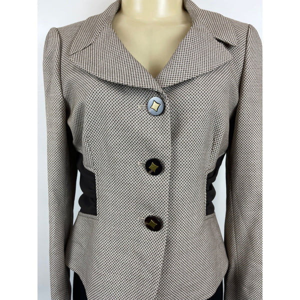 Tahari Women's Brown 3 Button in Line Fitted Lapel Collar Blazer Sz 4P