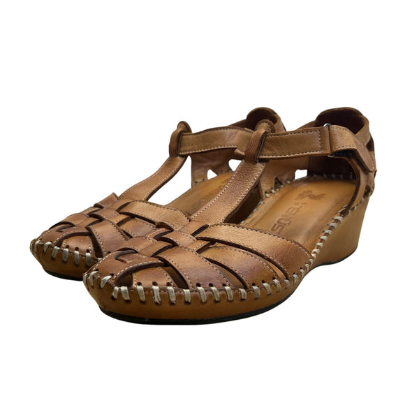 Venüs Women’s Brown Leather Wedge Sandals Size 38