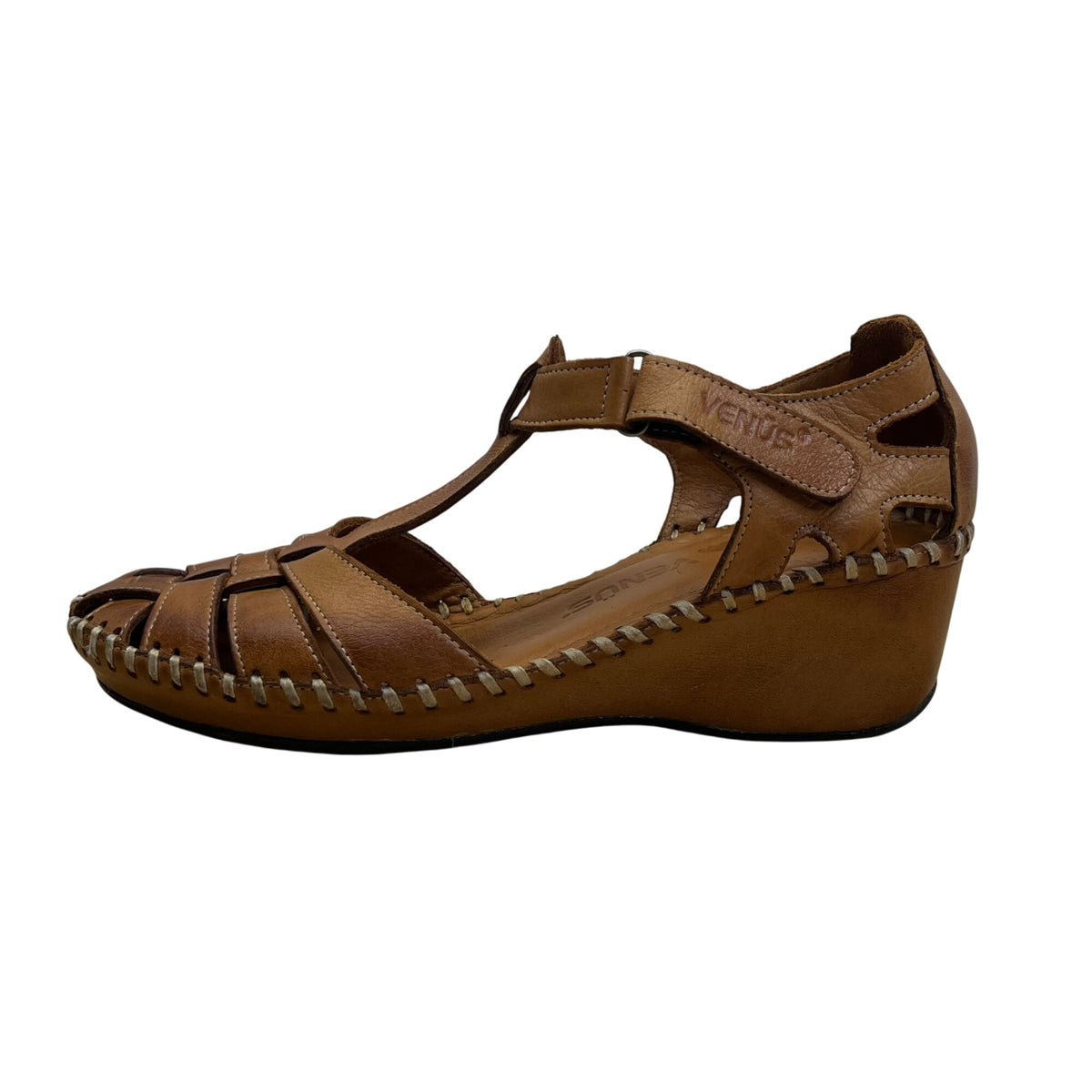Venüs Women’s Brown Leather Wedge Sandals Size 38