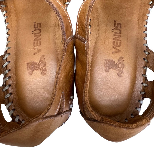 Venüs Women’s Brown Leather Wedge Sandals Size 38