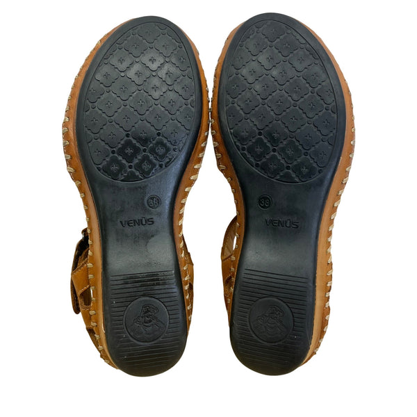 Venüs Women’s Brown Leather Wedge Sandals Size 38