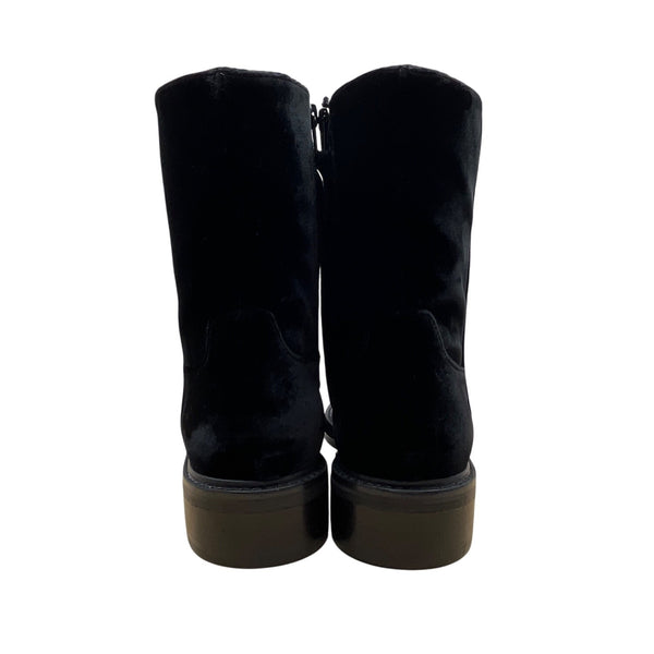 Stuart Weitzman Black Velvet Mid-Calf Boots Pearl Button Accents & Zipper Sz 11M