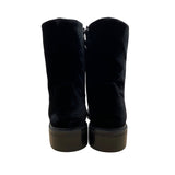 Stuart Weitzman Black Velvet Mid-Calf Boots Pearl Button Accents & Zipper Sz 11M