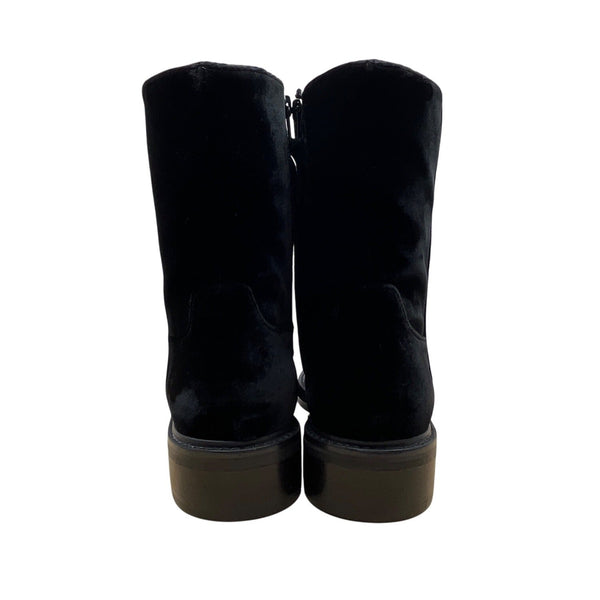 Stuart Weitzman Black Velvet Mid-Calf Boots Pearl Button Accents & Zipper Sz 11M
