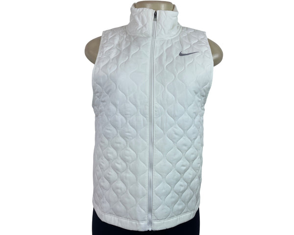 Nike Womens Aerolayer Running Vest White Quilted Lightweight Hooded S - New
