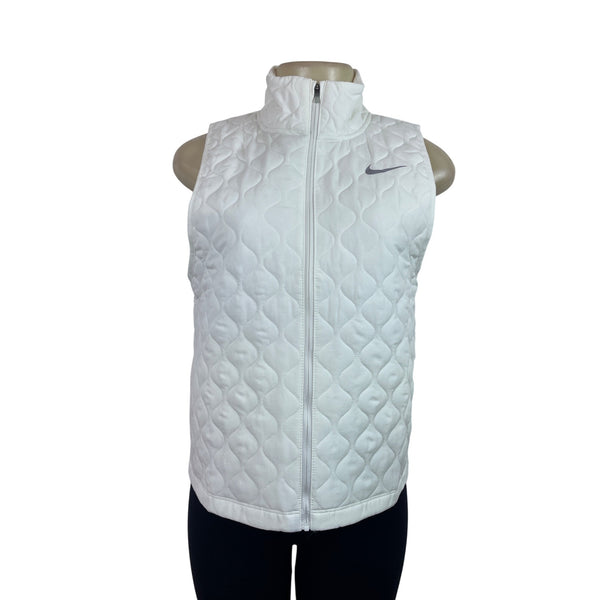 Nike Womens Aerolayer Running Vest White Quilted Lightweight Hooded S - New