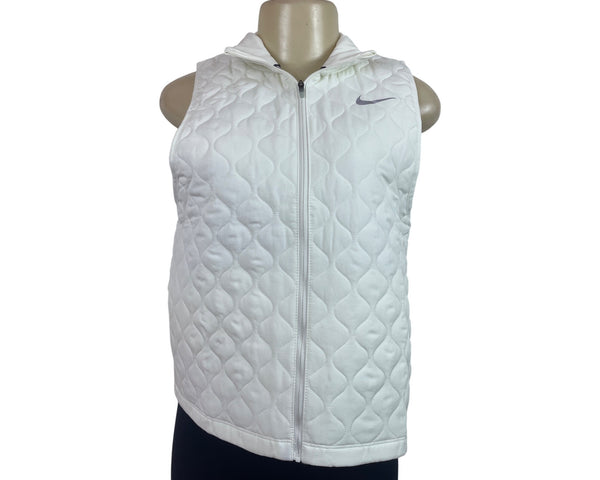 Nike Womens Aerolayer Running Vest White Quilted Lightweight Hooded S - New
