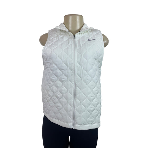 Nike Womens Aerolayer Running Vest White Quilted Lightweight Hooded S - New