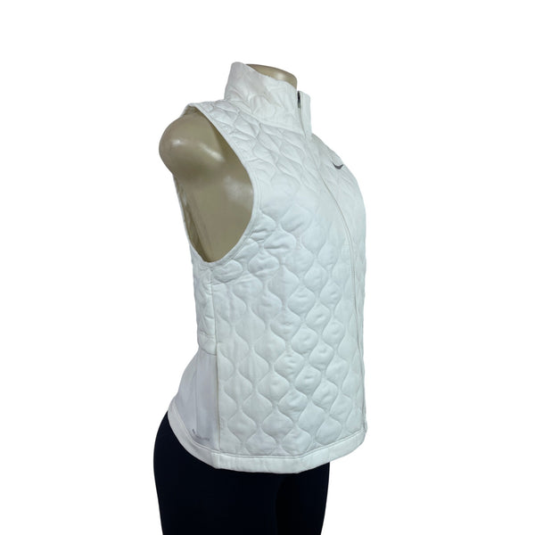 Nike Womens Aerolayer Running Vest White Quilted Lightweight Hooded S - New