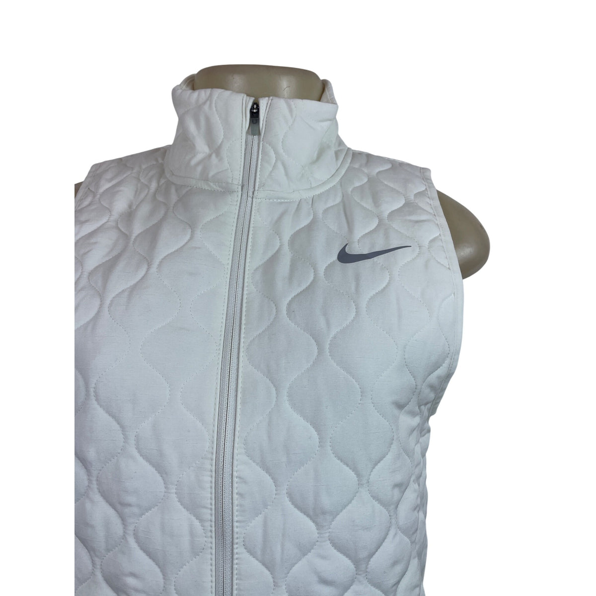 Nike Womens Aerolayer Running Vest White Quilted Lightweight Hooded S - New