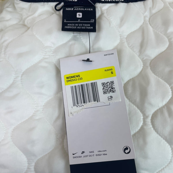 Nike Womens Aerolayer Running Vest White Quilted Lightweight Hooded S - New