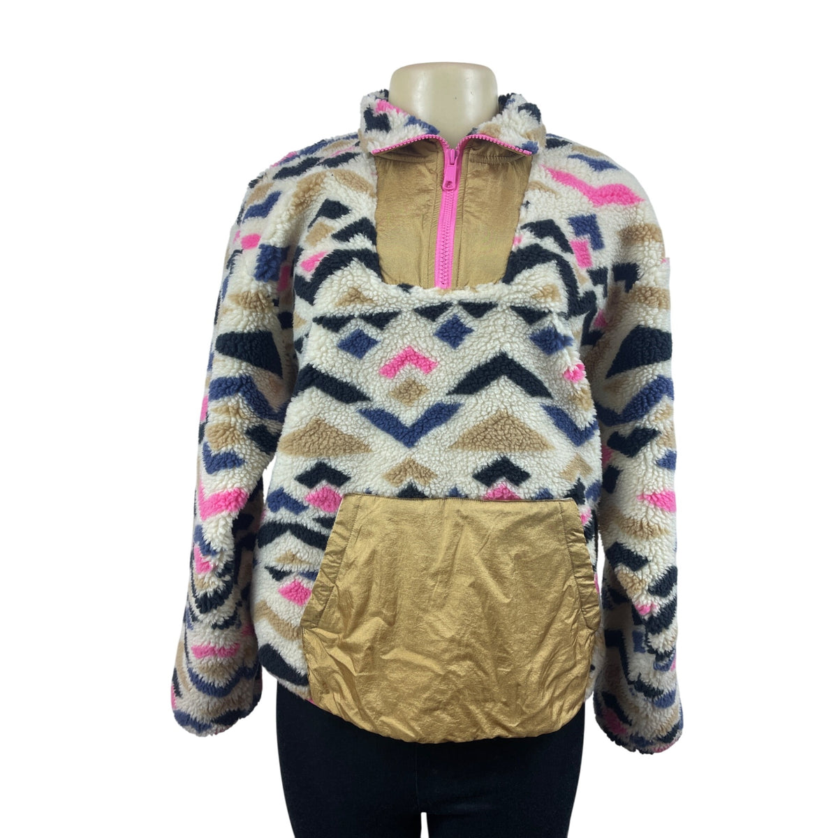 Levis Women's Large Aztec Fleece Pullover Kangaroo Pocket & Half Zip Front Size L