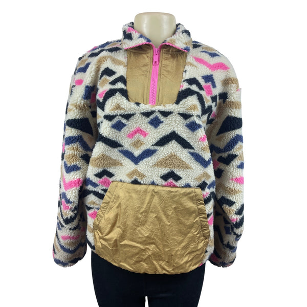 Levis Women's Large Aztec Fleece Pullover Kangaroo Pocket & Half Zip Front Size L