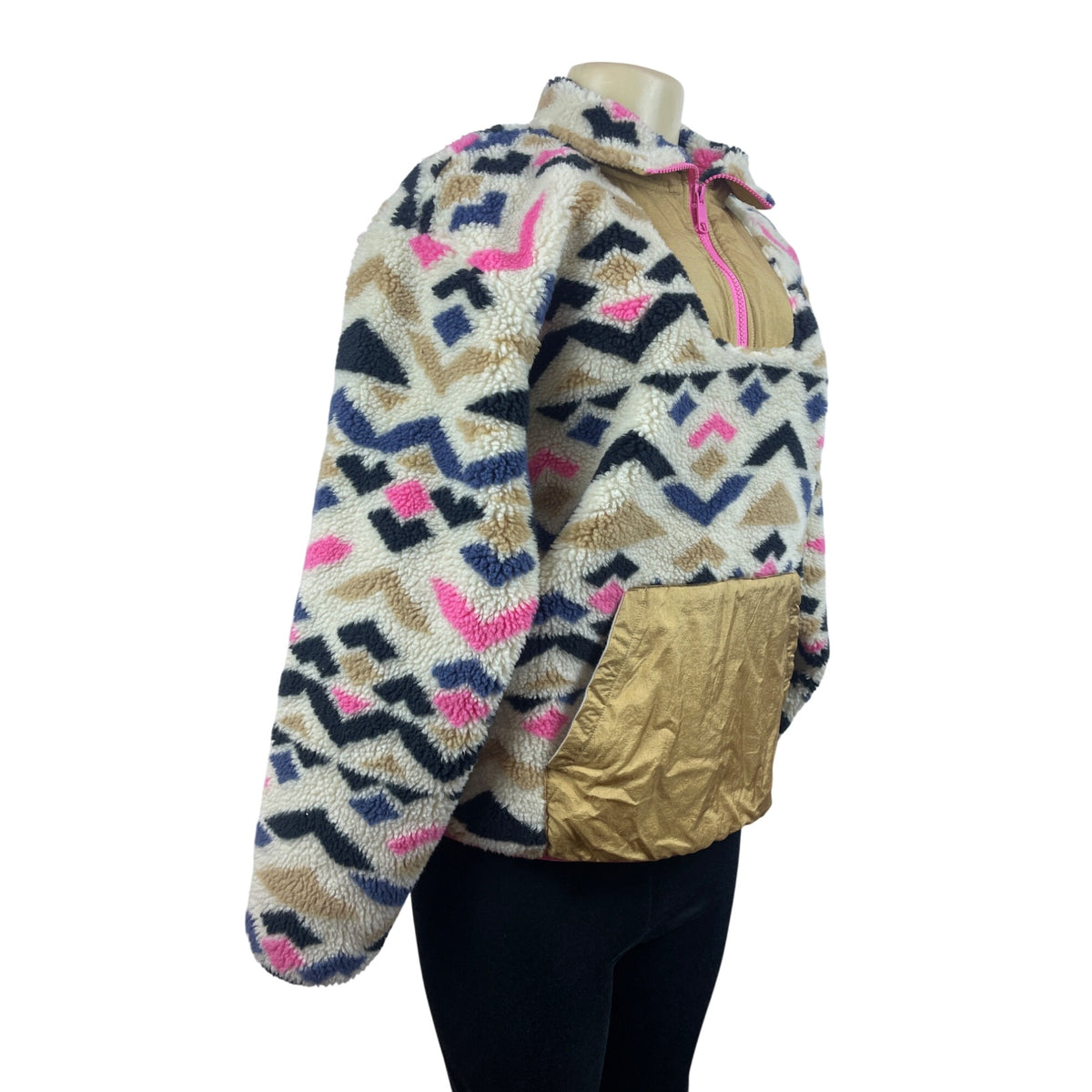 Levis Women's Large Aztec Fleece Pullover Kangaroo Pocket & Half Zip Front Size L