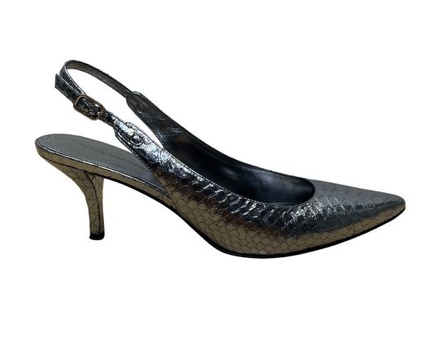 Via Spiga Women’s Metallic Silver Snake Print Slingback V Glades Heels Size 8M