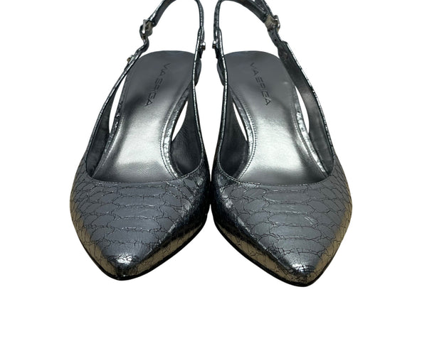 Via Spiga Women’s Metallic Silver Snake Print Slingback V Glades Heels Size 8M