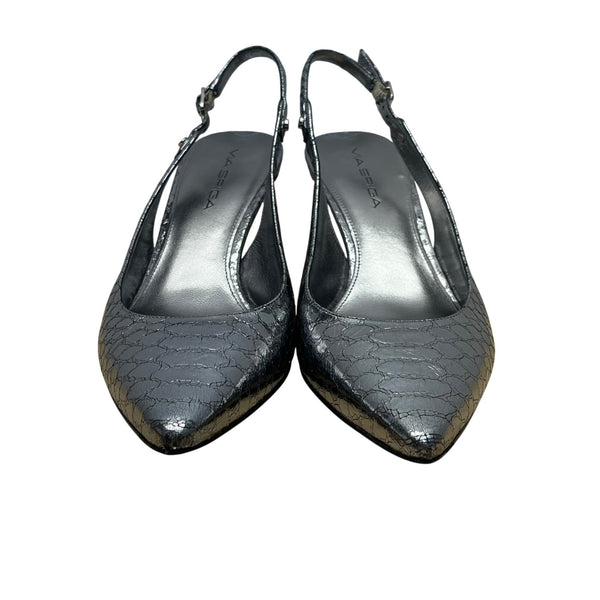 Via Spiga Women’s Metallic Silver Snake Print Slingback V Glades Heels Size 8M