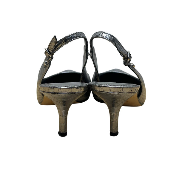 Via Spiga Women’s Metallic Silver Snake Print Slingback V Glades Heels Size 8M